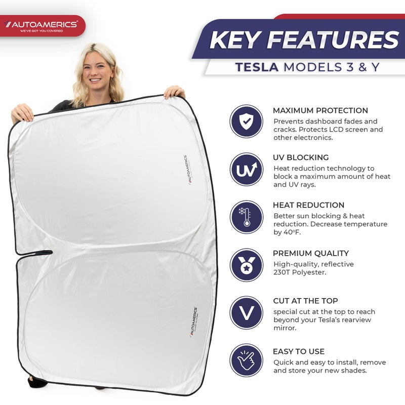 Autoamerics 1-Piece Tesla Model Y Sunshade & Tesla Model 3 Sunshade - Special Design for Model Y & 3 Windshield - Foldable Lightweight M3 Sun Shield - 2023 Tesla Model Y/3 Accessories - Image 3